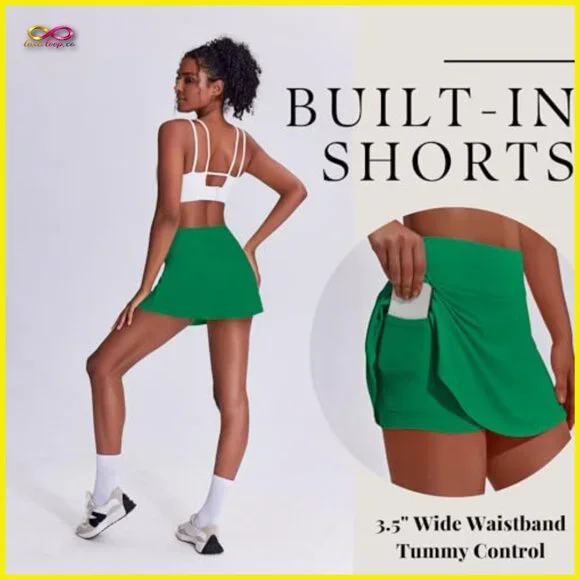 Pleated Athletic Skort with Built-in Shorts High Waist Lightweight Workout - Picture 4 of 7